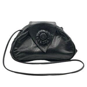 OHHI Ashley Women's Crossbody Clutch Bag  Black Leather Rosette Magnetic Snap